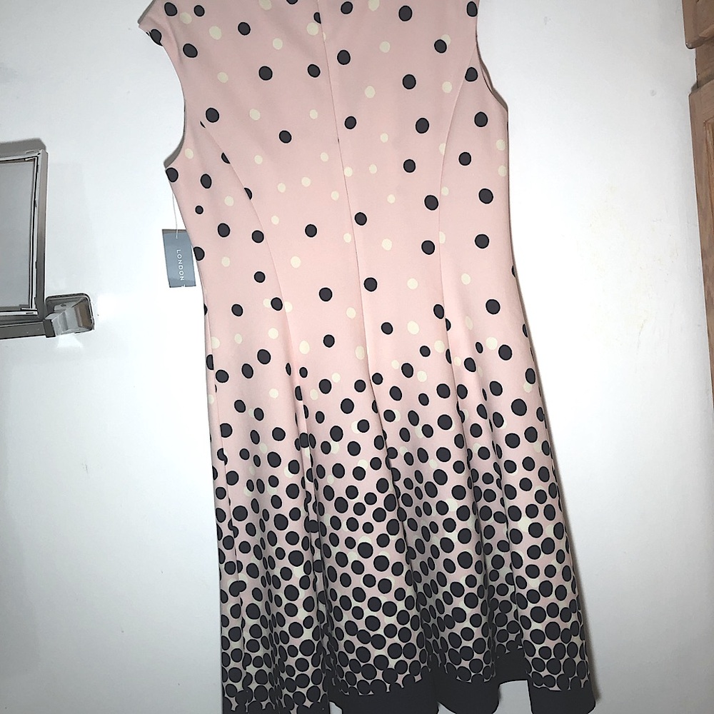 Dress, pink dress with blue and white polkadot, sz12 , , designer London times